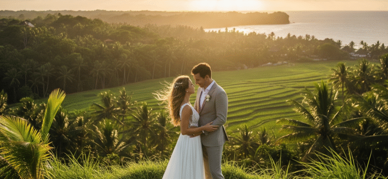 AEW rice paddy pose wedding